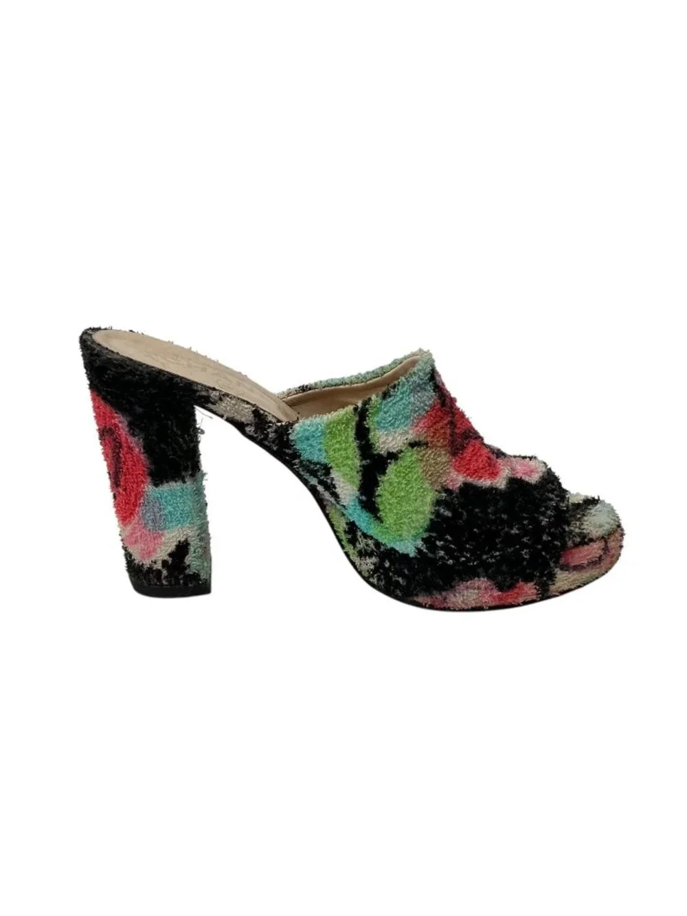 CHANEL Vintage Spring Summer 1997 Floral Terry Cloth Platform Mules sz 8.5